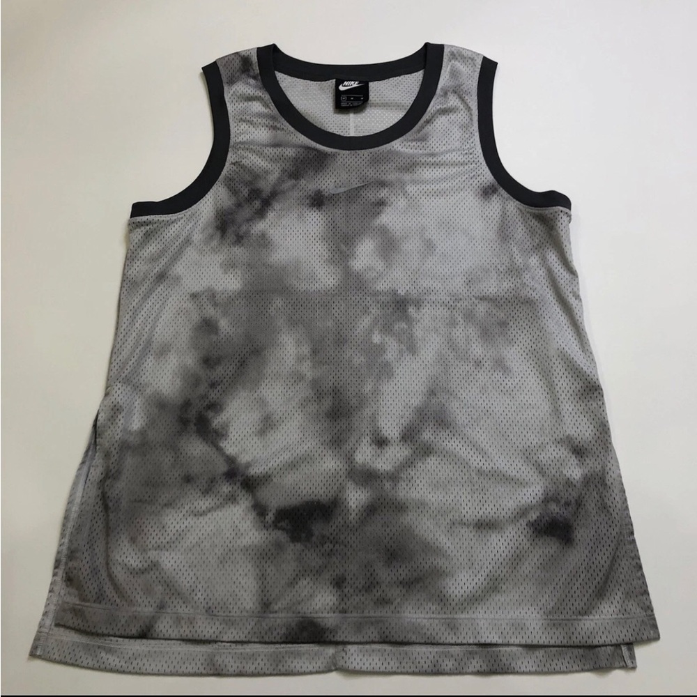 Nike Black & Gray Tie-Dye Mesh Athletic Tank medium